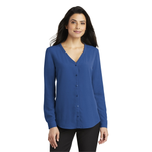 Port Authority Women's Long Sleeve Button-Front Blouse.